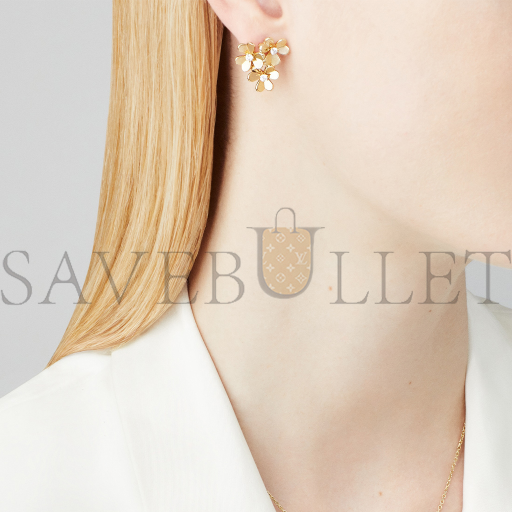 v*n cl*f arpels frivole earrings, 3 flowers, mini model - yellow gold, Di*m*nd  vcarp2dv00